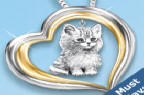 Purr-fect Companion Heart Shaped Keepsake Cat Pendant Necklace - Exclusive Sterling Silver Cat Pendant Necklace is the Perfect Cat Lover Gift! 24K Gold Accents, Engraved Message, FREE Chain!