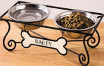 Wrought-Iron personalized Stand with 2 Pet Bowls