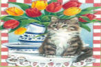 Tulips with Cat House Flag 28x40